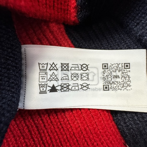 Zara Cropped Knit Sweater Ribbed Color Block Navy Blue & Red 90s Retro Sz S NWT - Picture 7 of 11